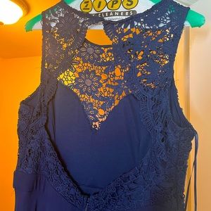 Navy Sleeveless Maxi Dress with Crochet Top